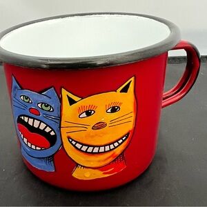 Smaltum Czech Enamelware Mug Cats Camping